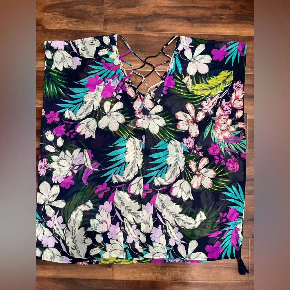 Kona Sol Floral Multicolor Swim Suit -Bathing Suit  Cover Up - Picture 8 of 10